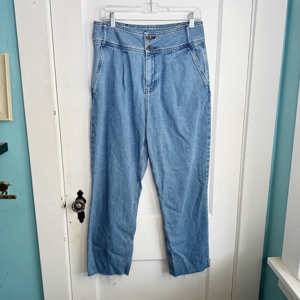 Boden High Waisted Pleated Front Tapered Mom Cropped Jeans 8 Retro Style Raw Hem - Picture 1 of 15